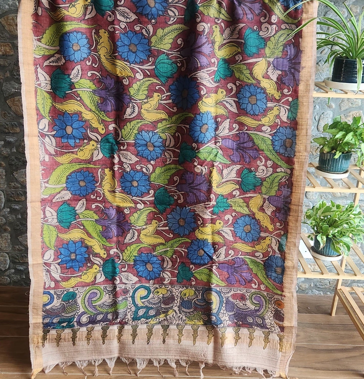 Pen kalamkari dupatta handmade dupatta Indian gifts Red dupatta floral dupatta for haldi function