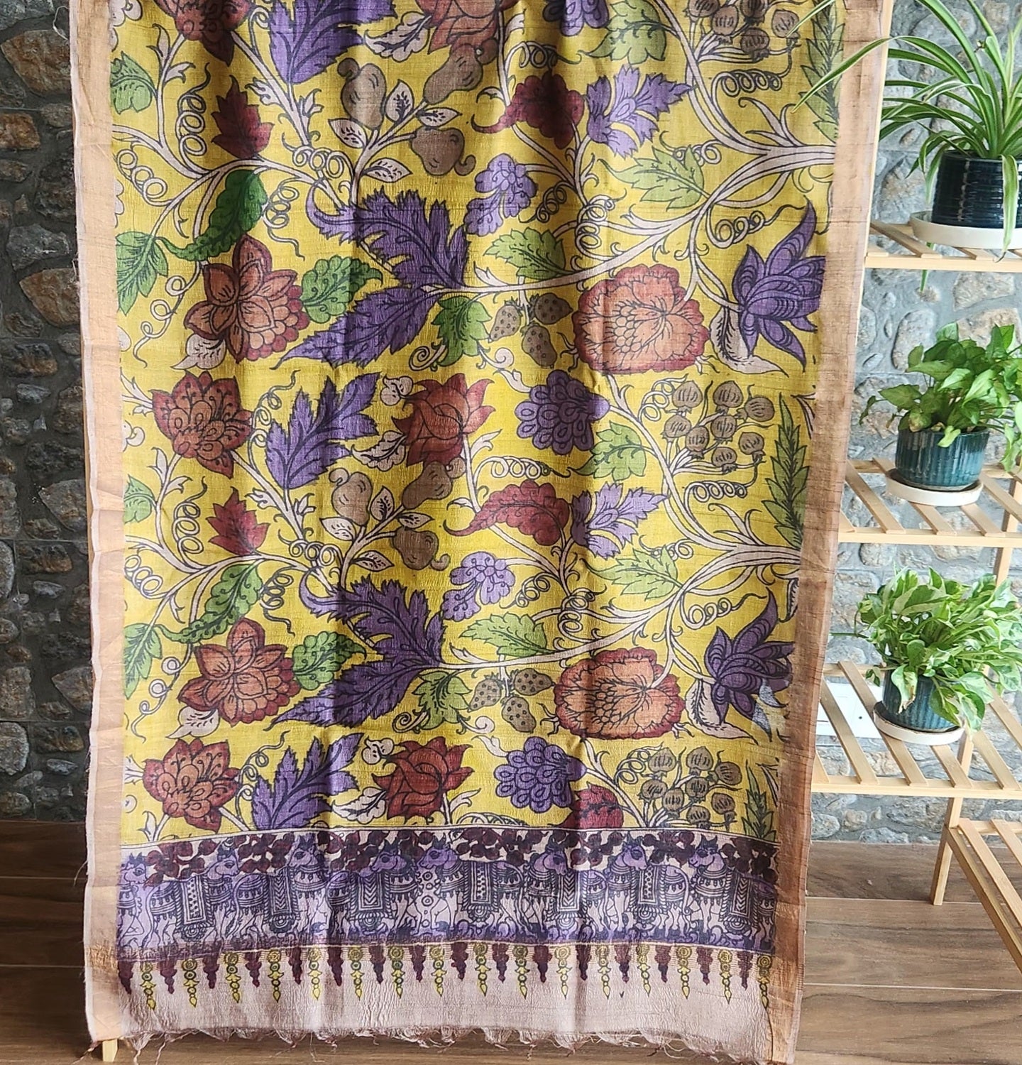 Pen kalamkari dupatta handmade dupatta Indian gifts yellow dupatta floral dupatta for haldi function