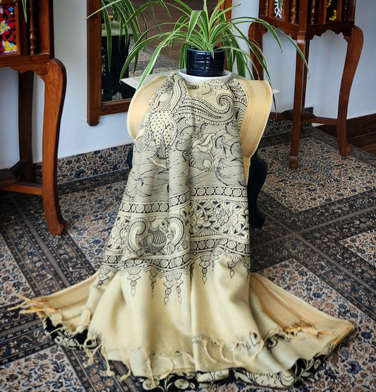 Pen kalamkari saree black and white saree saree for office saree for gifting