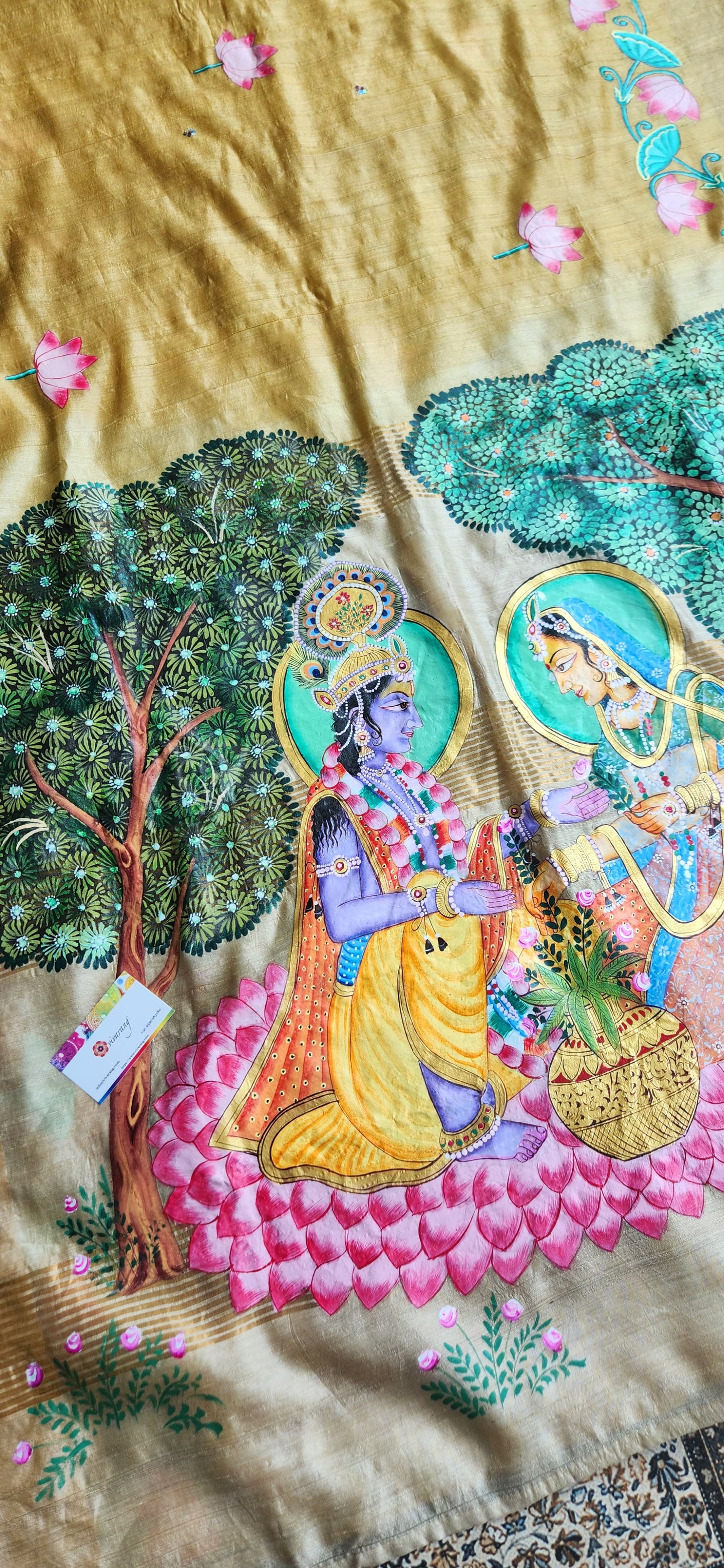 Pichwai saree designer saree haldi look wedding outfit wedding shopping krishna radha saree yellow saree