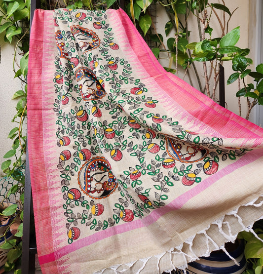 Pink madhubani dupatta Indian gifts bride motif wedding shopping