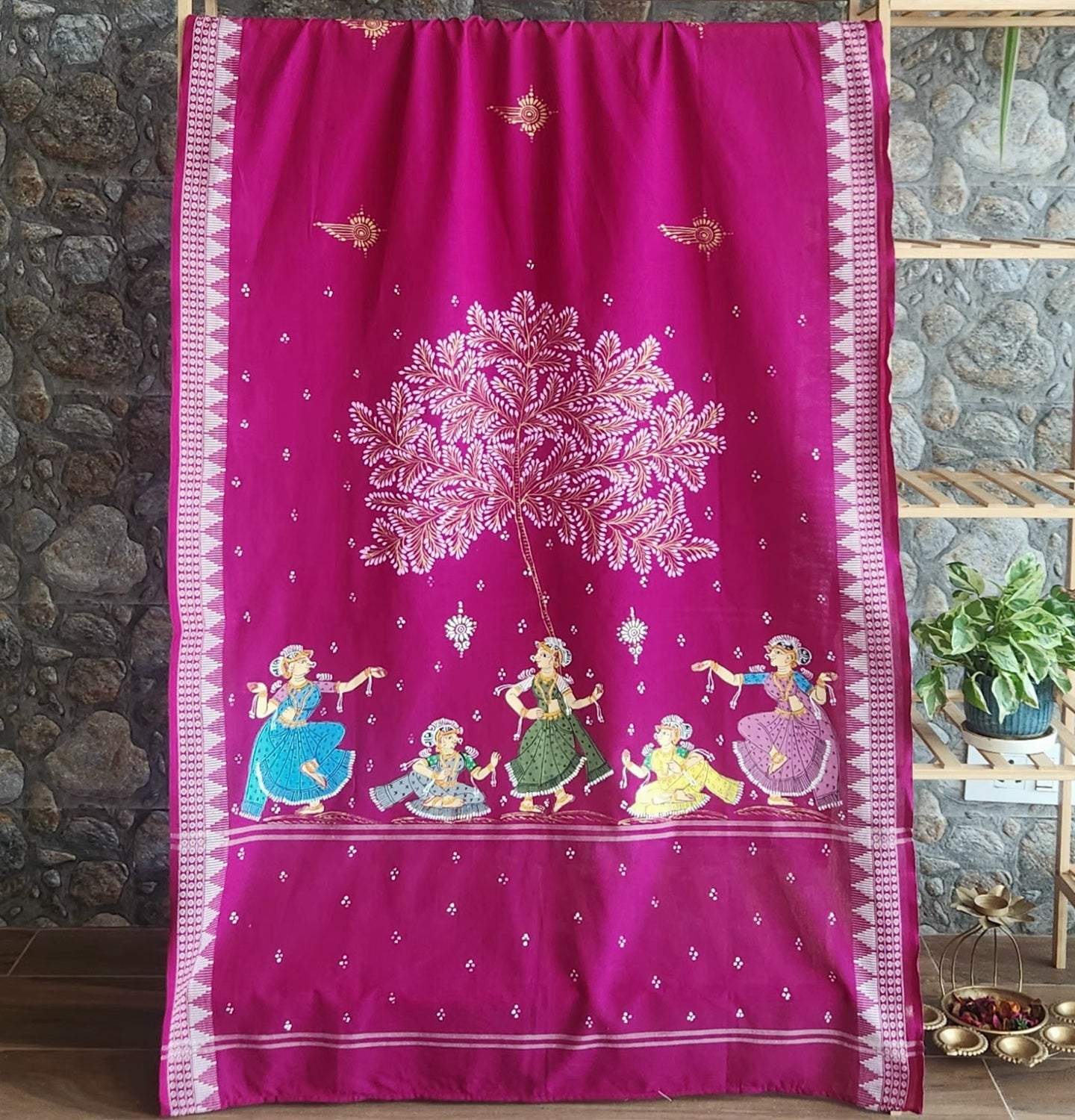 Pink dupatta Pattachitra dupatta cotton dupatta magenta dupatta for officewear Indian gifts handmade dupatta wedding shopping