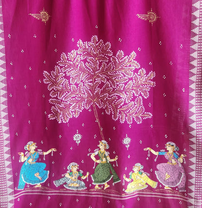 Pink dupatta Pattachitra dupatta cotton dupatta magenta dupatta for officewear Indian gifts handmade dupatta wedding shopping