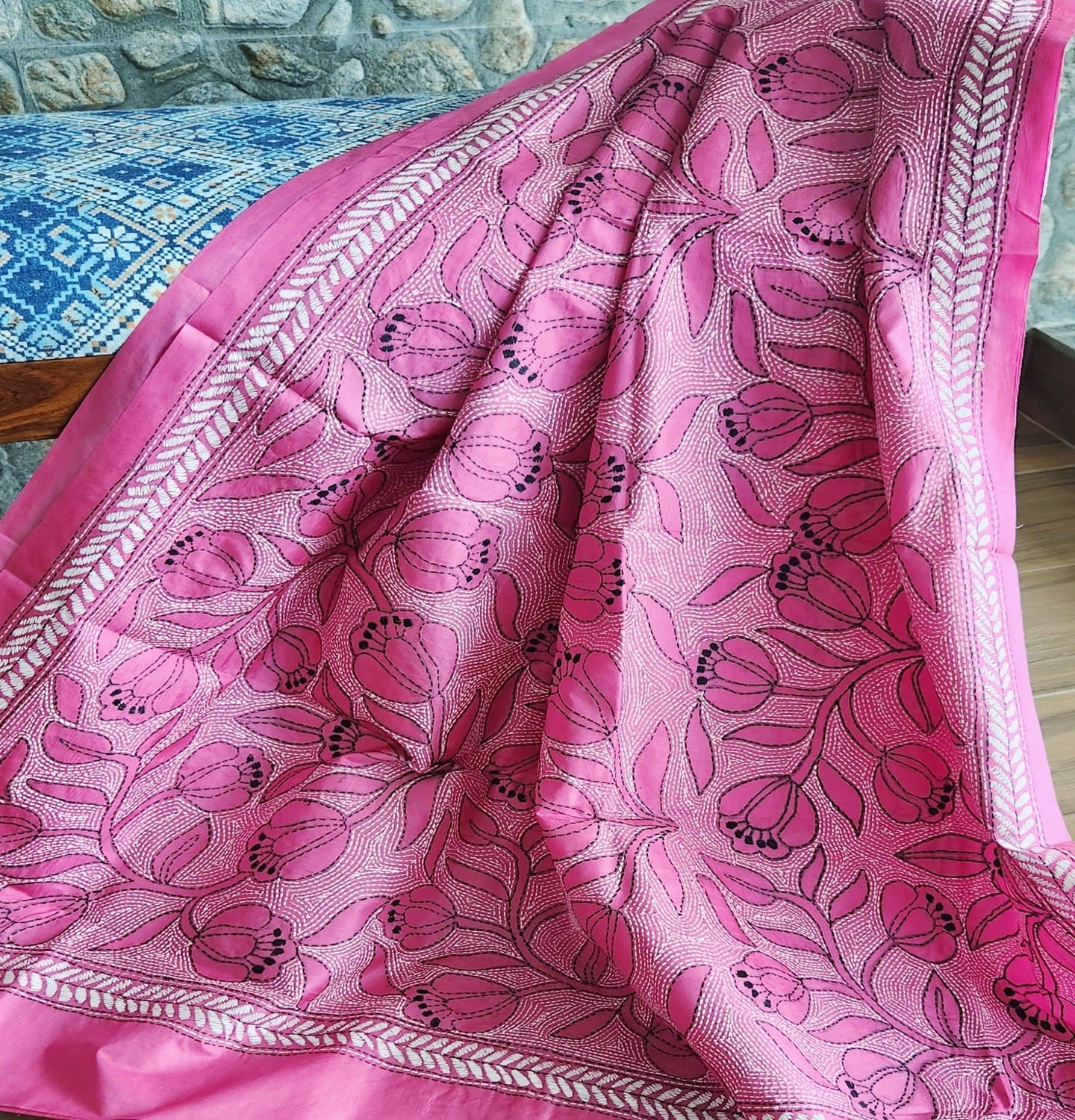 Pink dupatta kantha dupatta floral dupatta