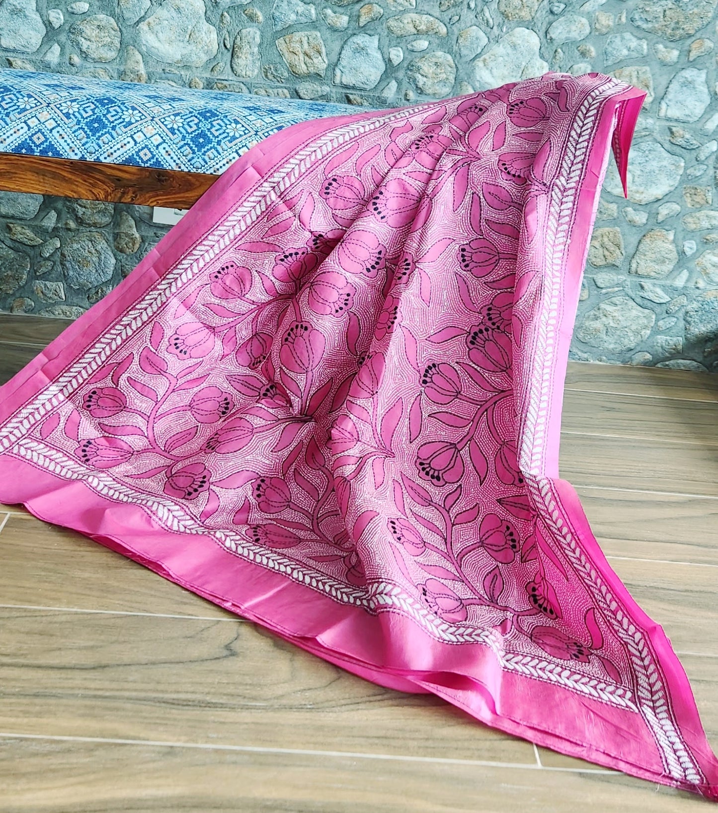 Pink dupatta kantha dupatta floral dupatta
