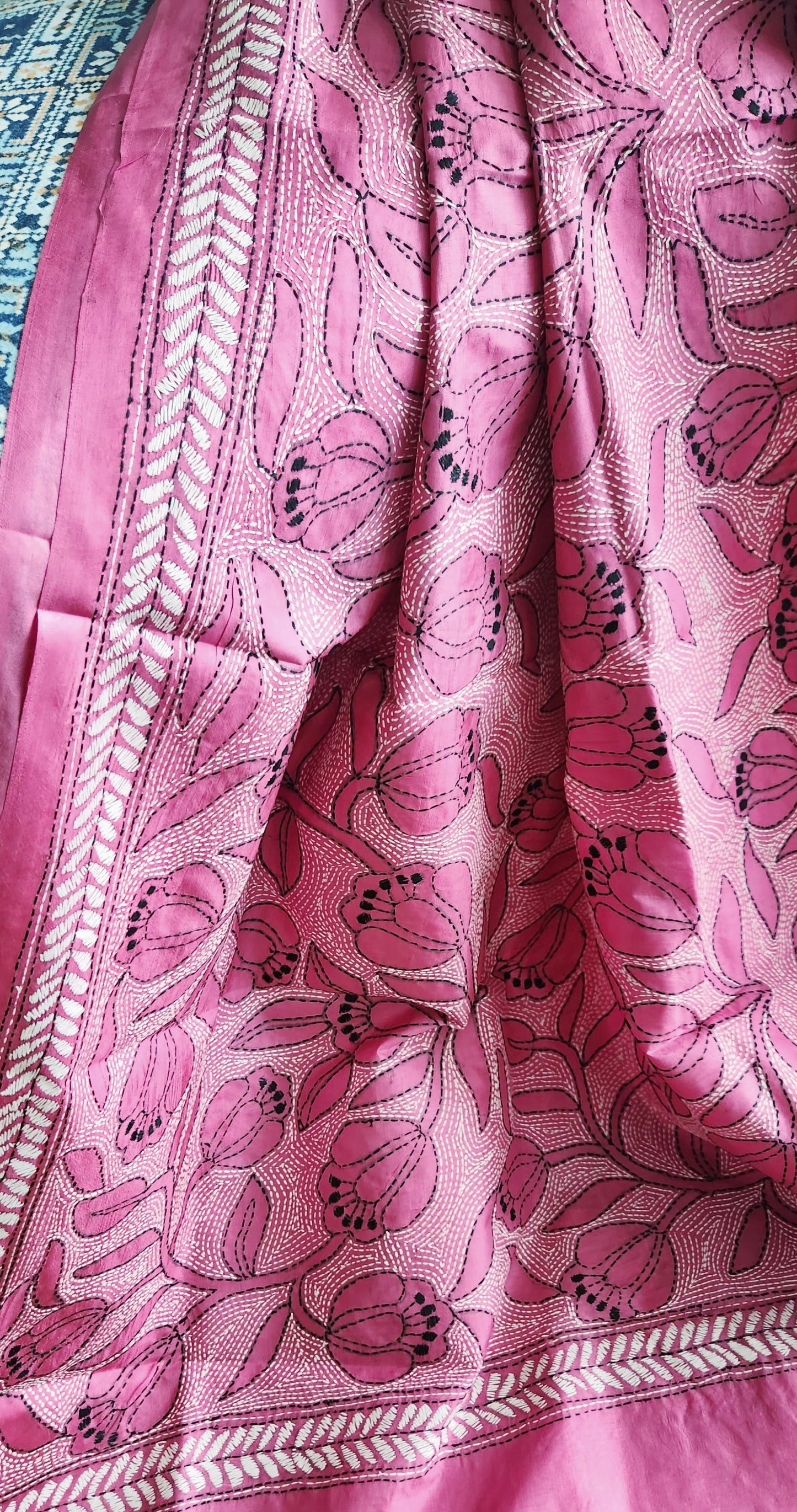 Pink dupatta kantha dupatta floral dupatta