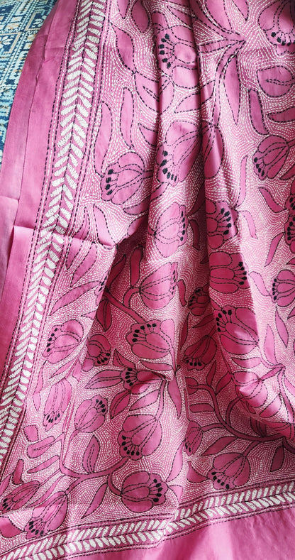 Pink dupatta kantha dupatta floral dupatta