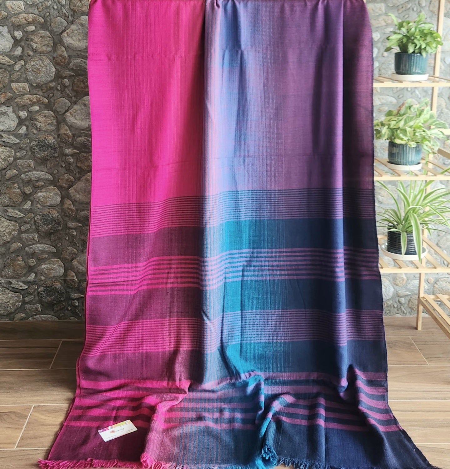 Pink saree merino wool saree saree for winters