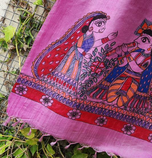 Madhubani stole Indian gfits Handmade gifts Pink