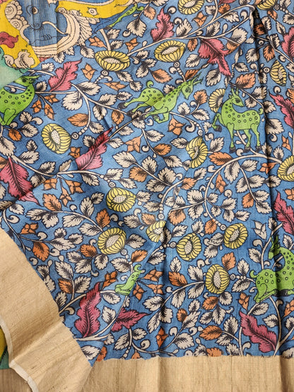 Pen kalamkari kalamkari sarees tussar silk kalahasti yellow saree 