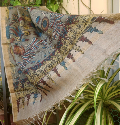 Pen kalamkari silk dupatta