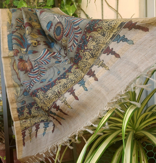 Pen kalamkari silk dupatta