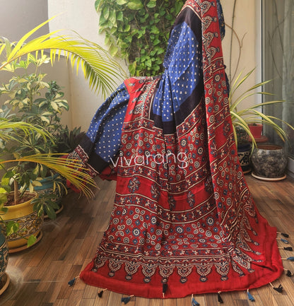 AJRAKH BANDHANI SILK SAREE