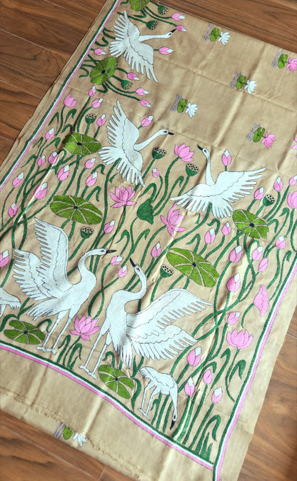 DESIGNER KANTHA SAREE  -Swan Pond