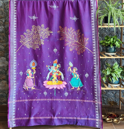 Purple dupatta Pattachitra dupatta cotton dupatta dupatta for officewear Indian gifts handmade dupatta wedding shopping
