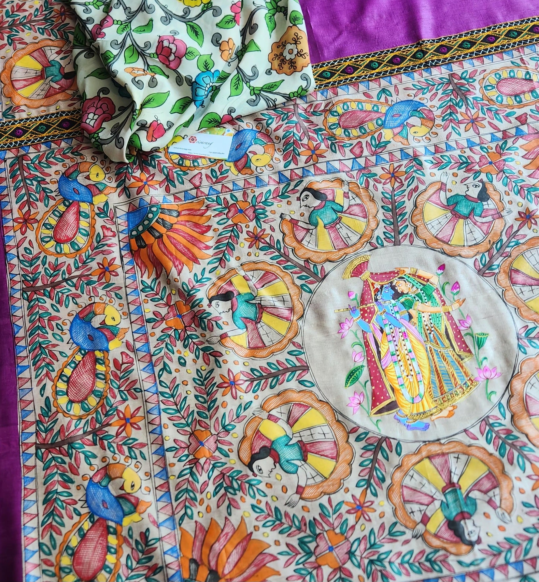Purple saree Essence of India Pichwai saree MAdhubani saree designer saree handmade saree saree for gifting iTokri