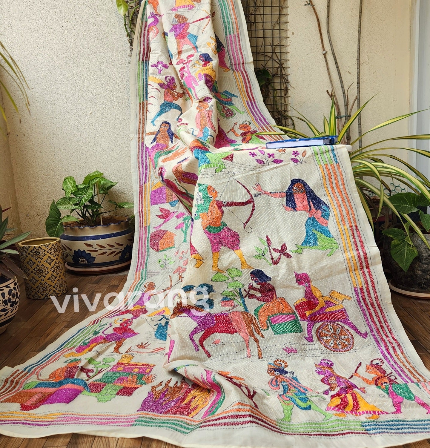 ramayana dupatta NAKSHI kantha DUPATTA kantha wall decor designer dupatta dupattas kantha dupatta