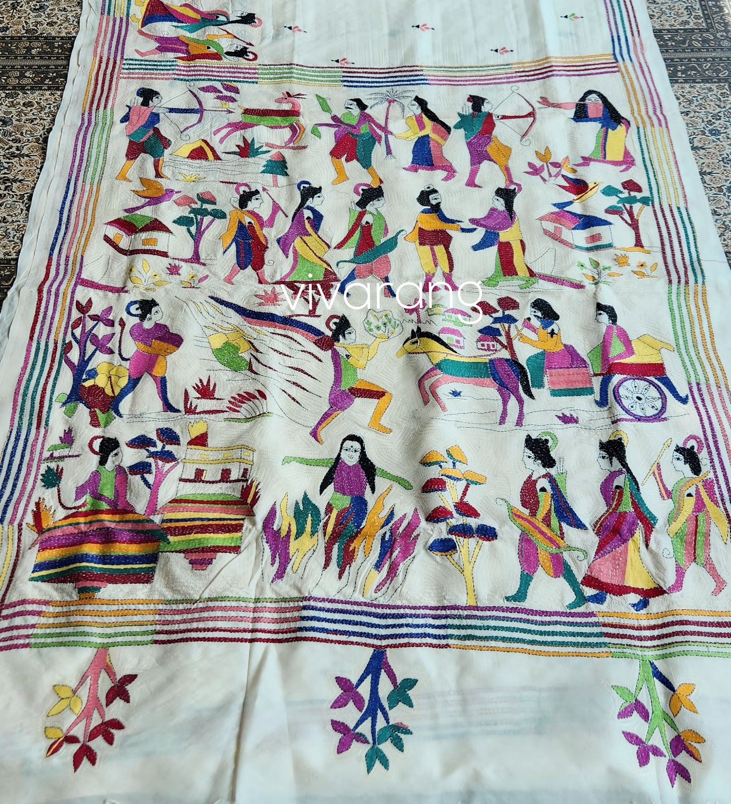 Ramayana saree kantha saree silk saree handmade gifts saree for wedding designer saree