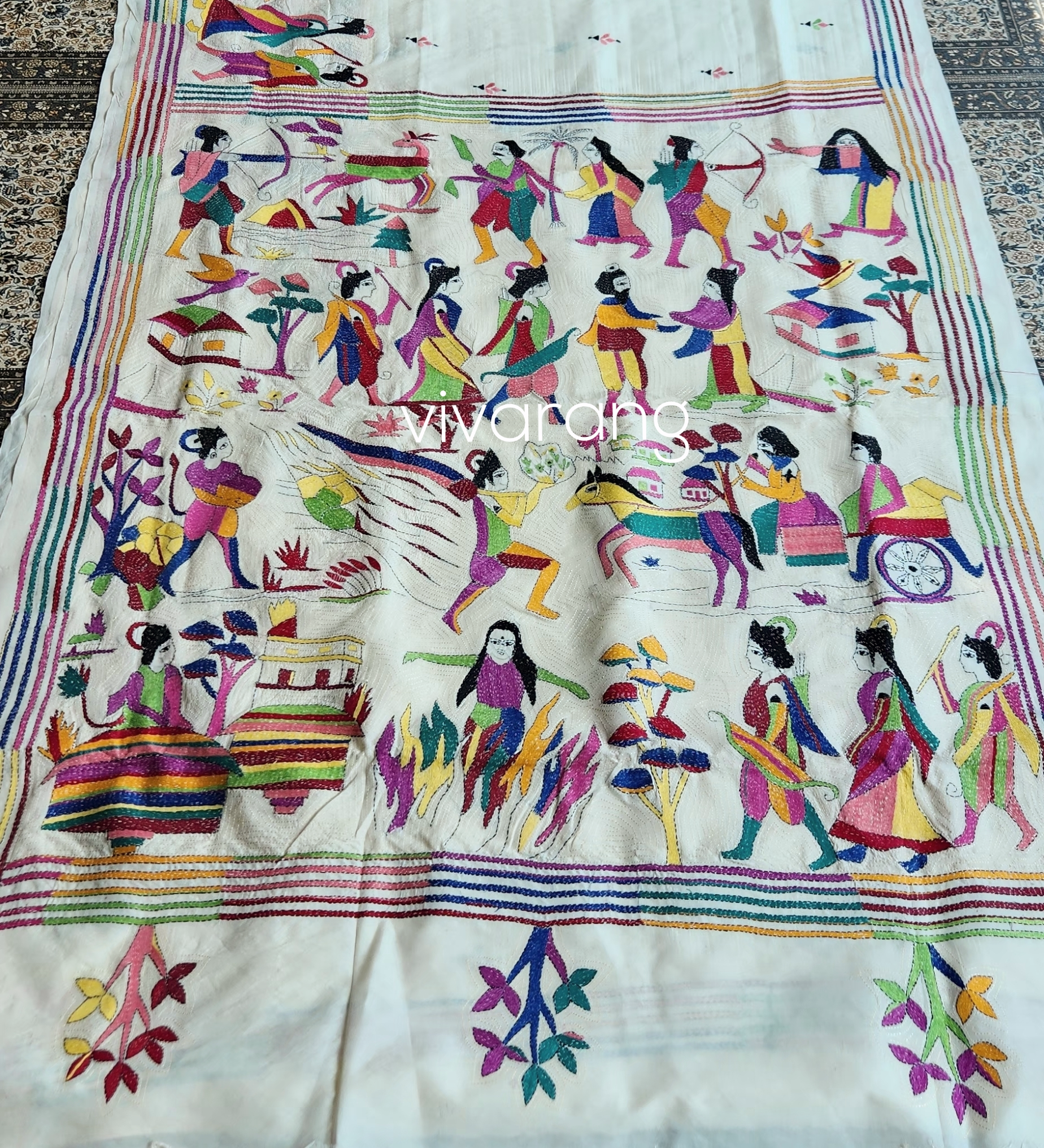 Ramayana saree kantha saree silk saree handmade gifts saree for wedding designer saree