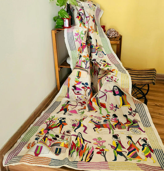 kantha dupatta Ramayana dupatta designer dupatta handmade dupatta Diwalishopping shekantha iTokri Indian gifts wedding gift 