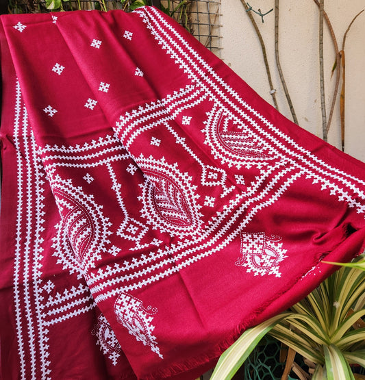 kutchwork woolen shawls handmade gifts Indian gifts handembroidery winterwear Red wedding shopping