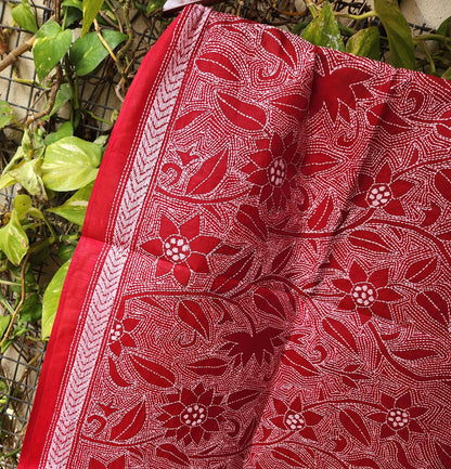 HAND EMBROIDERY STOLE naklshikantha flowers stole Indian gifts red