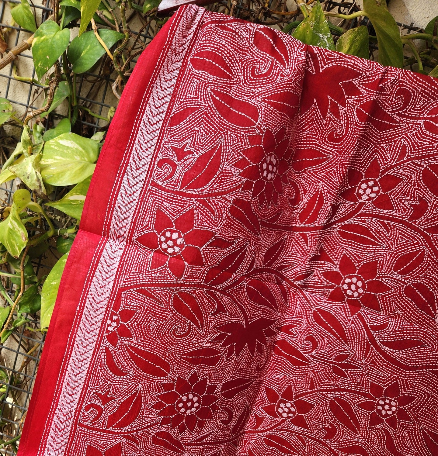 HAND EMBROIDERY STOLE naklshikantha flowers stole Indian gifts red