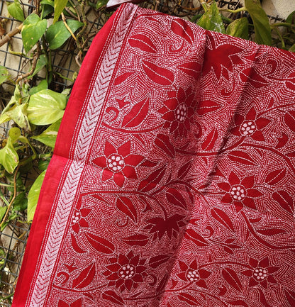 HAND EMBROIDERY STOLE naklshikantha flowers stole Indian gifts red