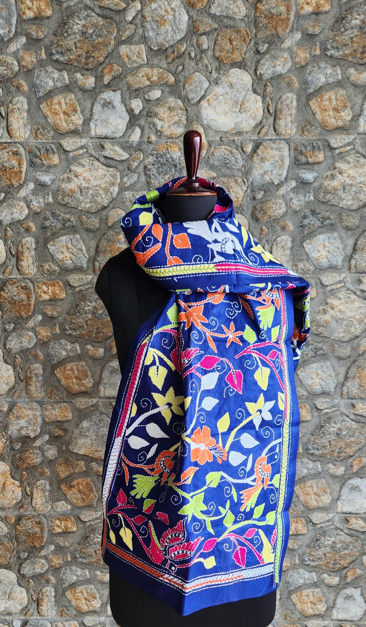 blue stole blue dupatta Indian gifts gifts for her kantha dupatta dupatta for office birds kantha 