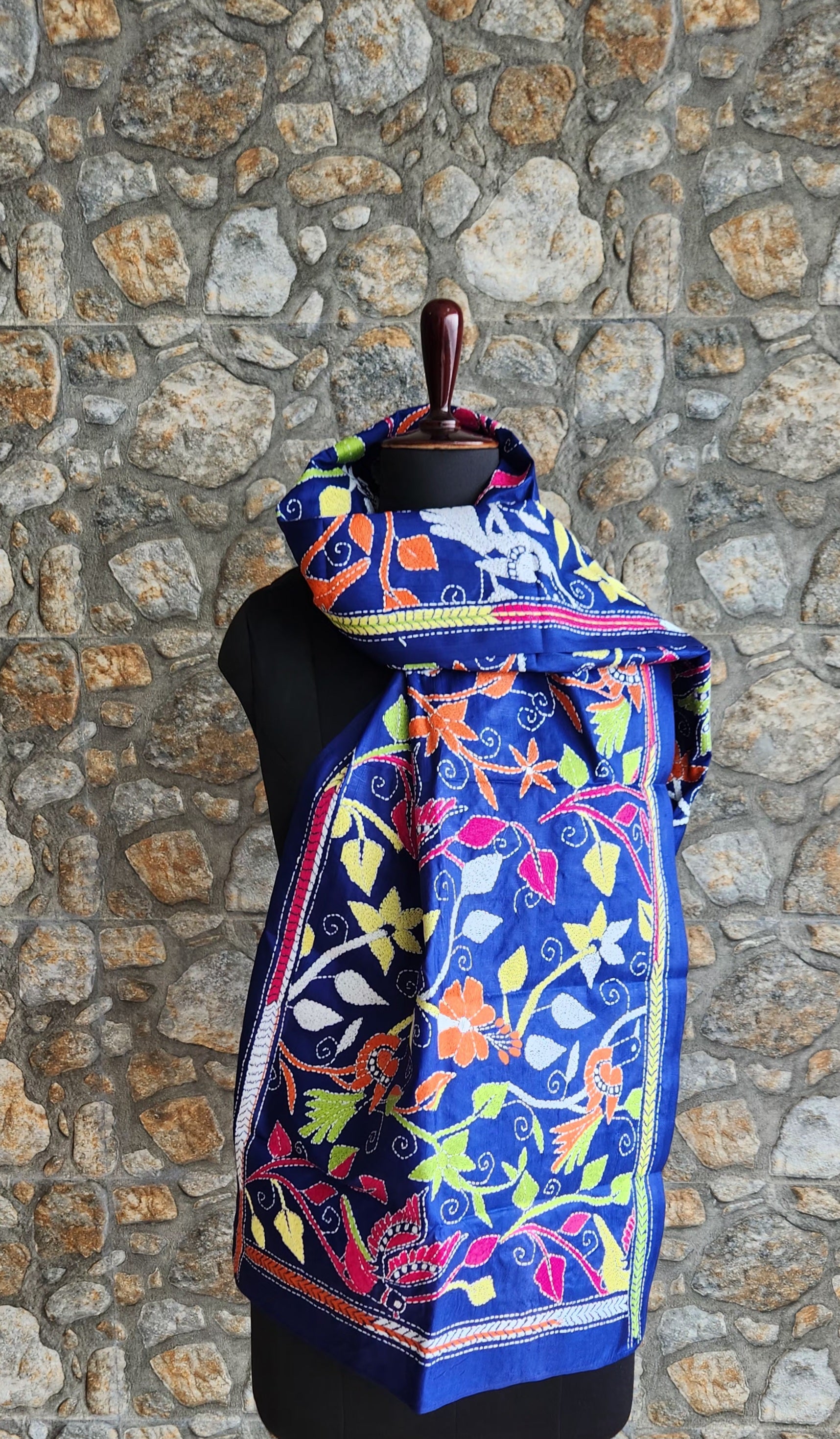 blue stole blue dupatta Indian gifts gifts for her kantha dupatta dupatta for office birds kantha 