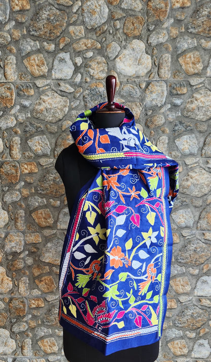 blue stole blue dupatta Indian gifts gifts for her kantha dupatta dupatta for office birds kantha 