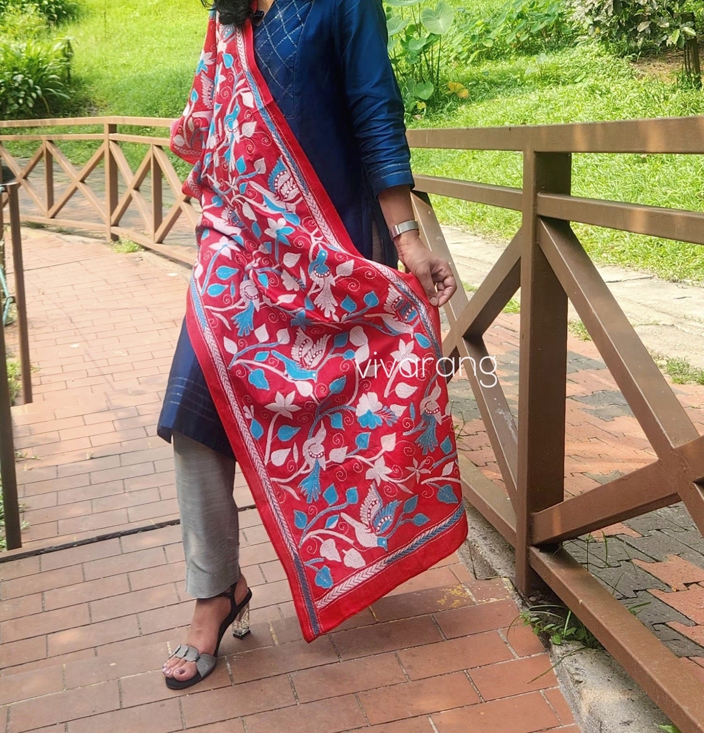 Stole red stole kantha stole birds kantha red dupatta kantha dupatta