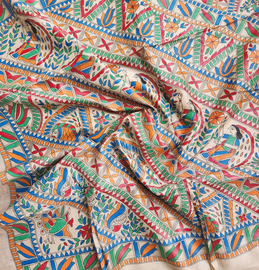 MADHUBANI HANDPAINTED SAREE - BASANT