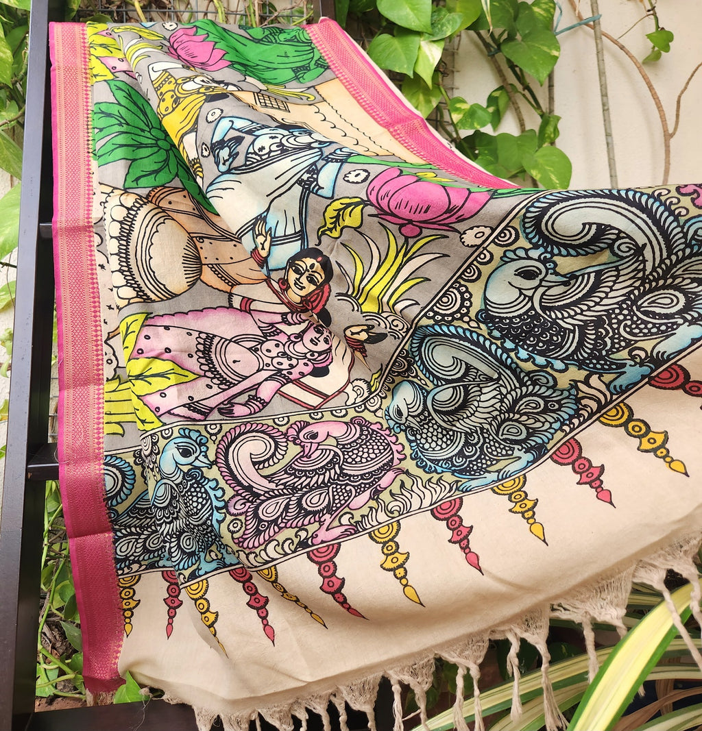 pen kalamkari silk dupatta haldi outfit kalamkari dupatta