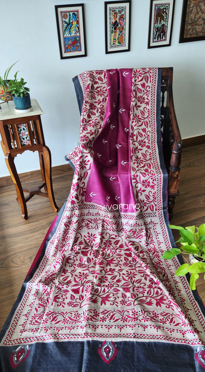 Kantha saree silk saree pink saree floral saree anniversary gift saree Indian sarees