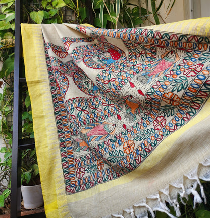 Yellow madhubani dupatta Indian gifts 