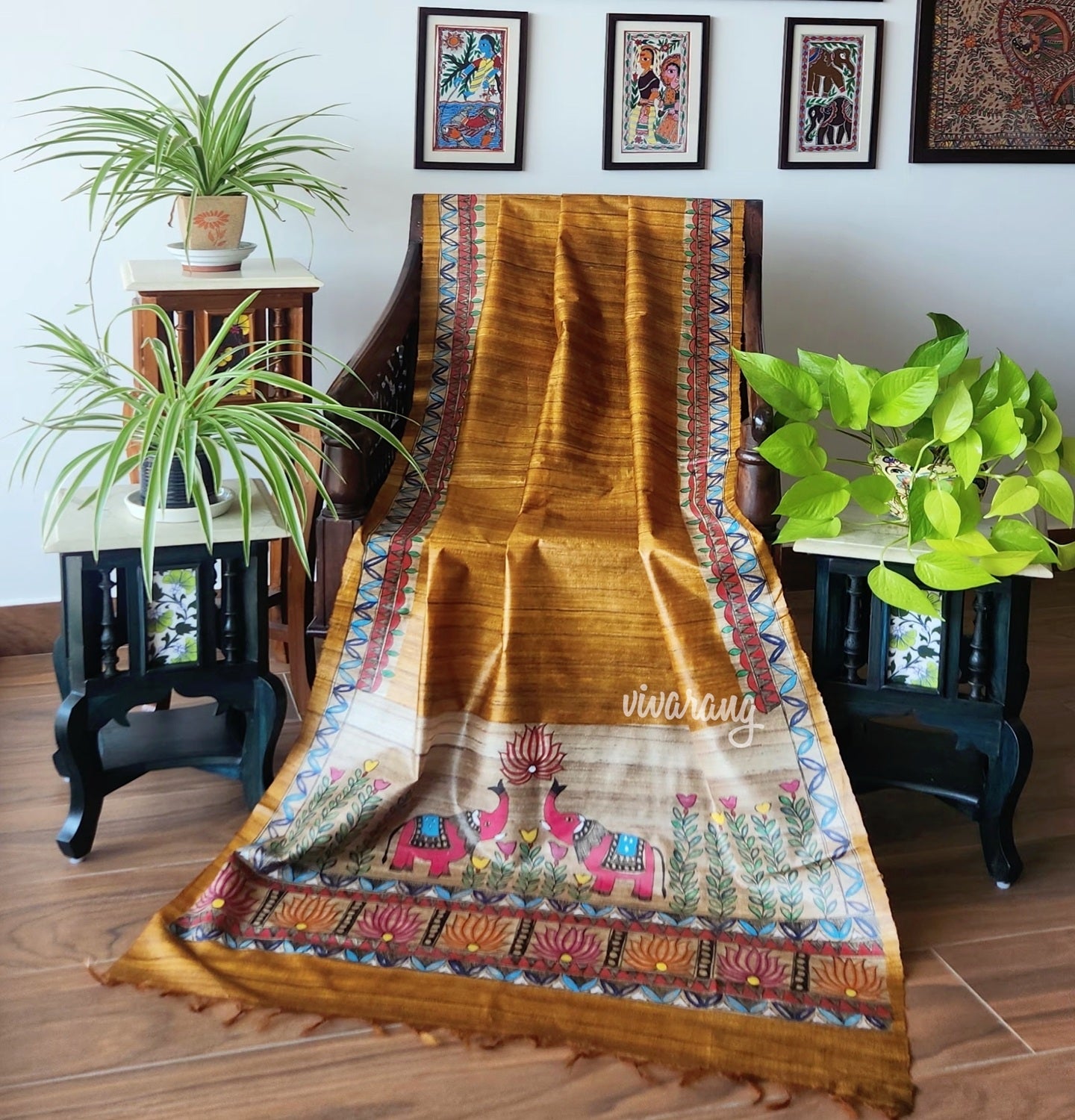 Yellow dupatta Madhubani dupatta Elephants dupatta fo rHaldi function