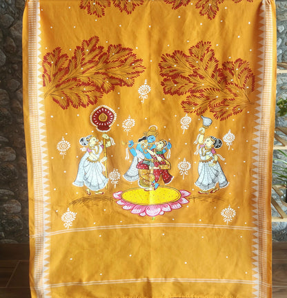 yellow dupatta pattachitra dupatta haldi outfit Indian gifts
