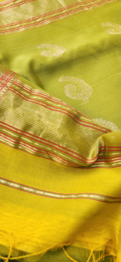 Yellow saree green saree Maheshwari handloom saree Haldi saree