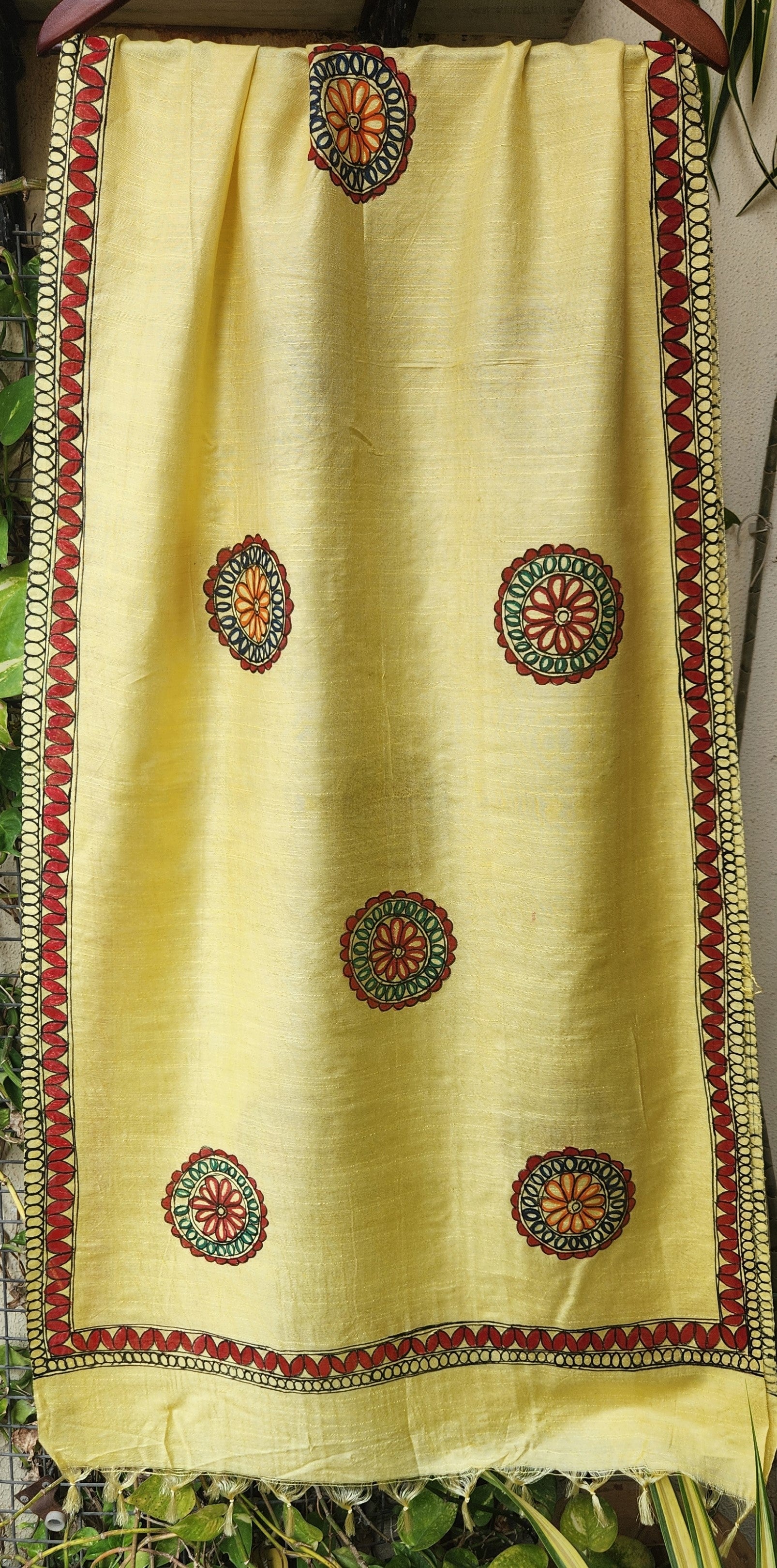 Madhubani stole Indian gfits Handmade gifts green mehndi look