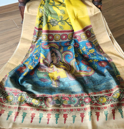 KALAMKARI SILK SAREE - PARAKEETS