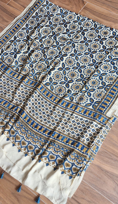 ajrakh dupatta blue dupatta dupatta for office ivory dupatta