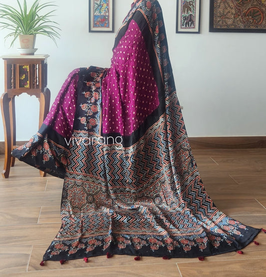 bandhani saree purple saree saree for gifting ajrakh saree