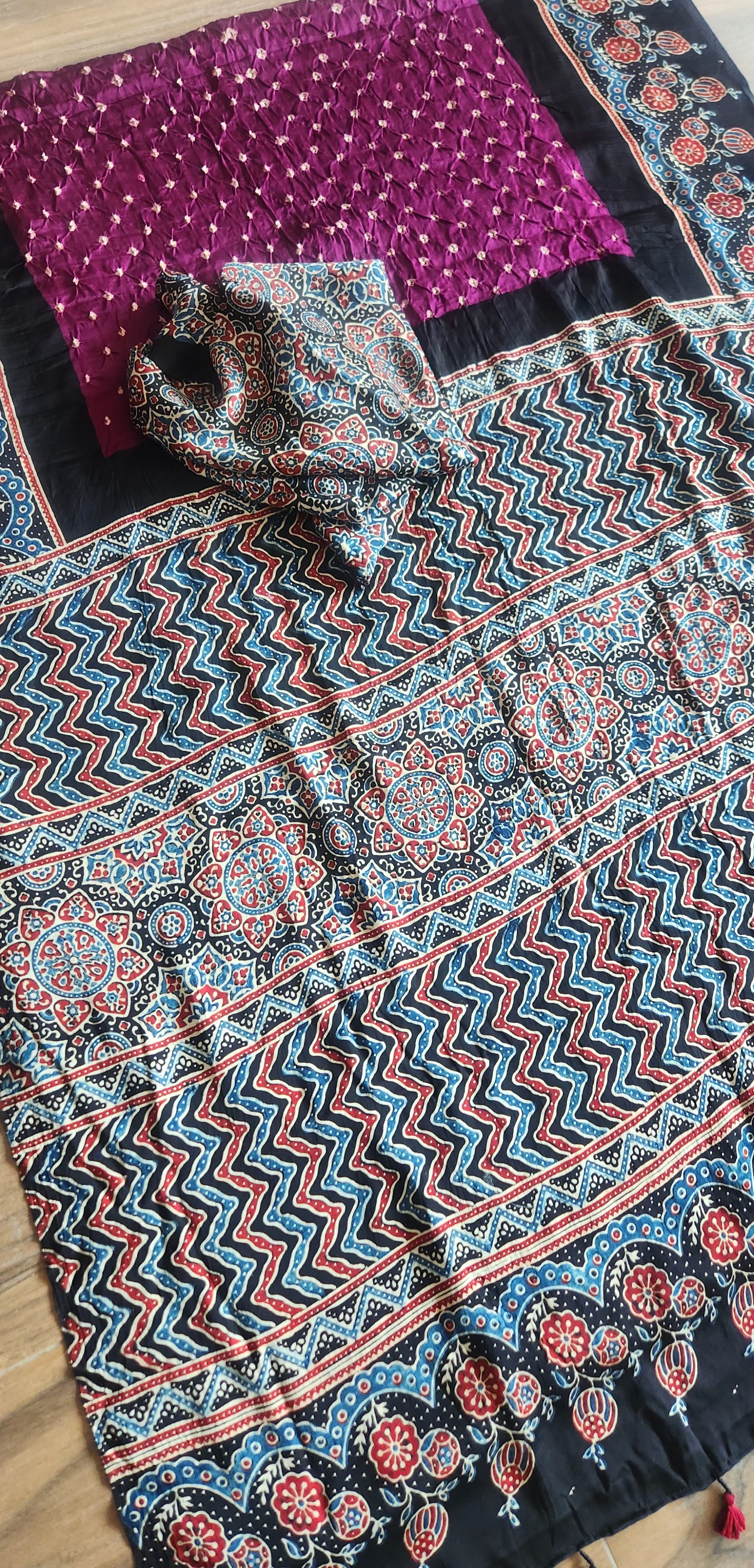 bandhani saree purple saree saree for gifting ajrakh saree