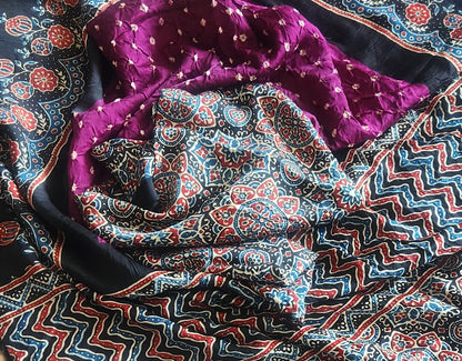bandhani saree purple saree saree for gifting ajrakh saree