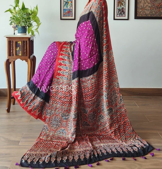 AJRAKH BANDHANI SILK SAREE
