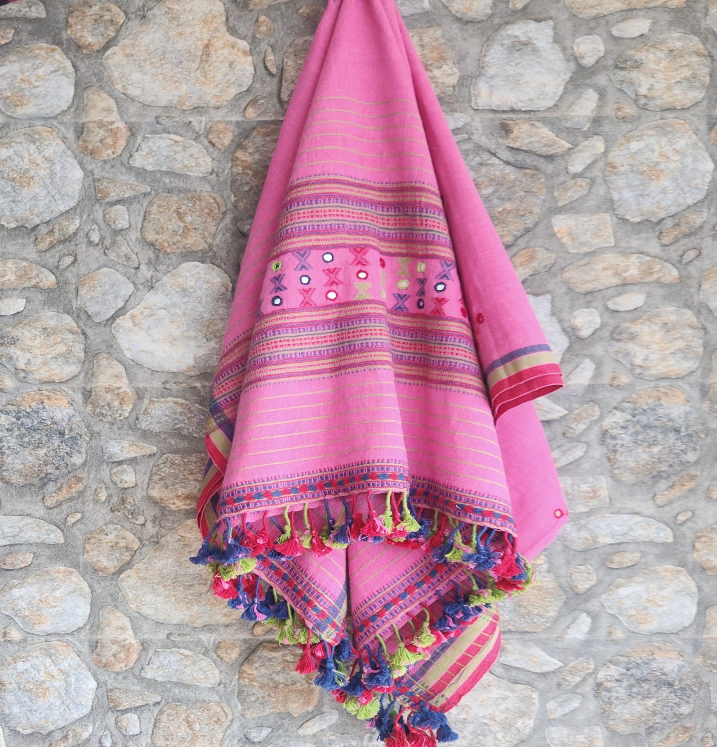 bhujodi dupatta cotton dupatta handloom dupatta Indian gifts pink dupatta mirrorwork dupattaS