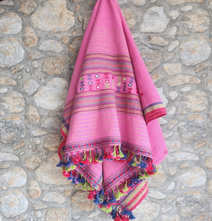 bhujodi dupatta cotton dupatta handloom dupatta Indian gifts pink dupatta mirrorwork dupattaS