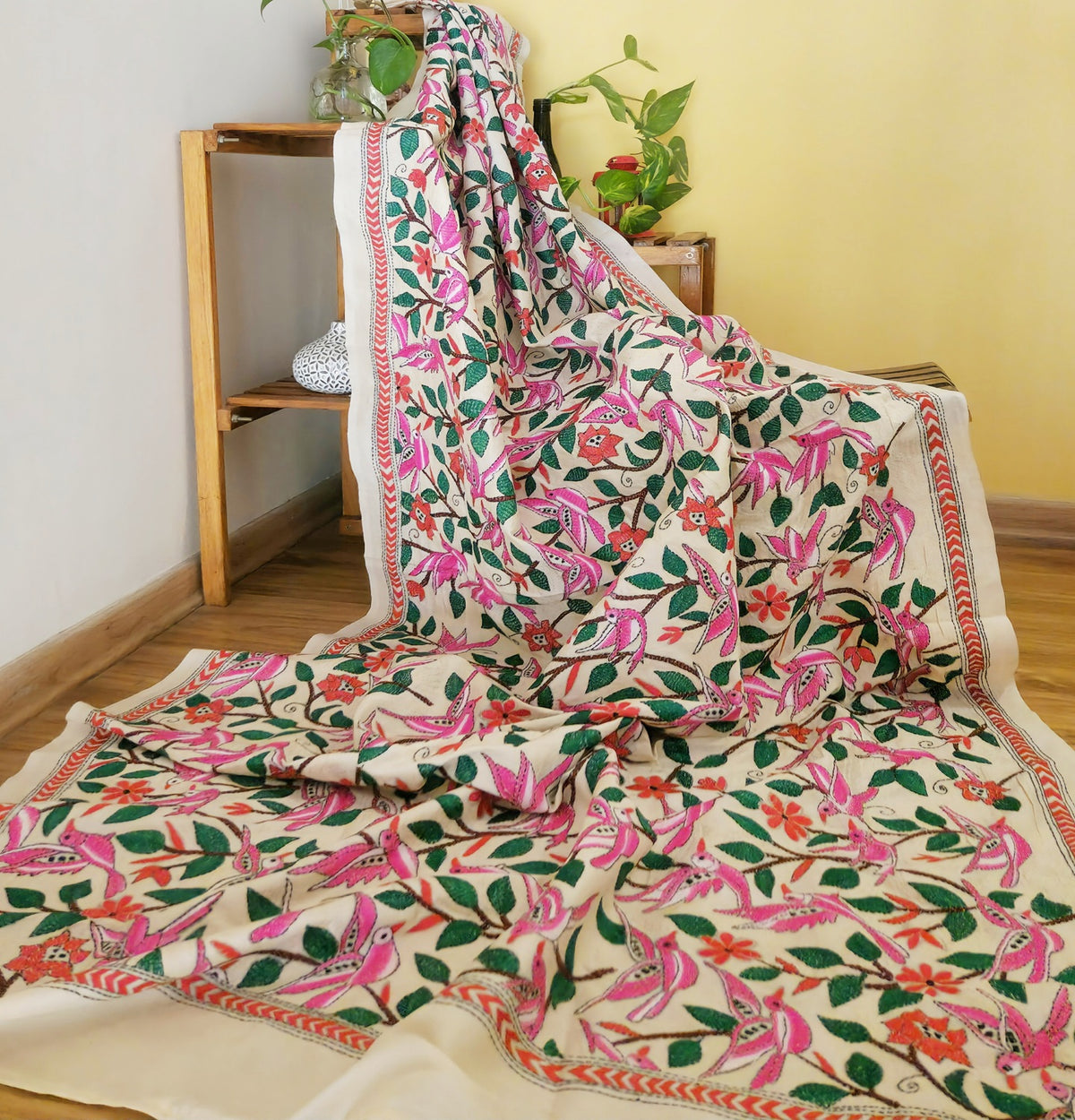 birds kantha dupatta handmade dupatta shekantha iTokri Indian gifts deigner dupatta