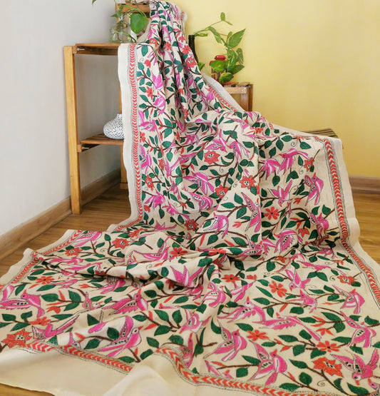 birds kantha dupatta handmade dupatta shekantha iTokri Indian gifts deigner dupatta